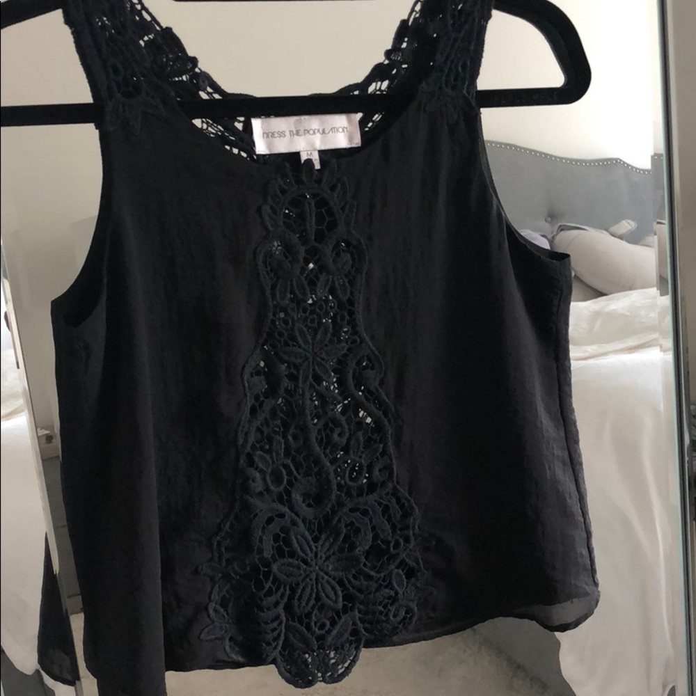 Black tank top blouse with lace middle! - Picture 1 of 6